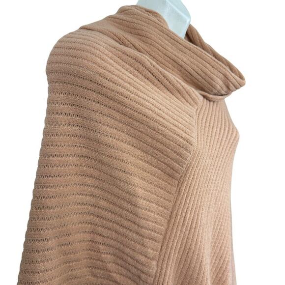 Chicos Ribbed Asymmetrical Fringe Cowl Neck Poncho Pullover Sweater sz O / S - Picture 4 of 16